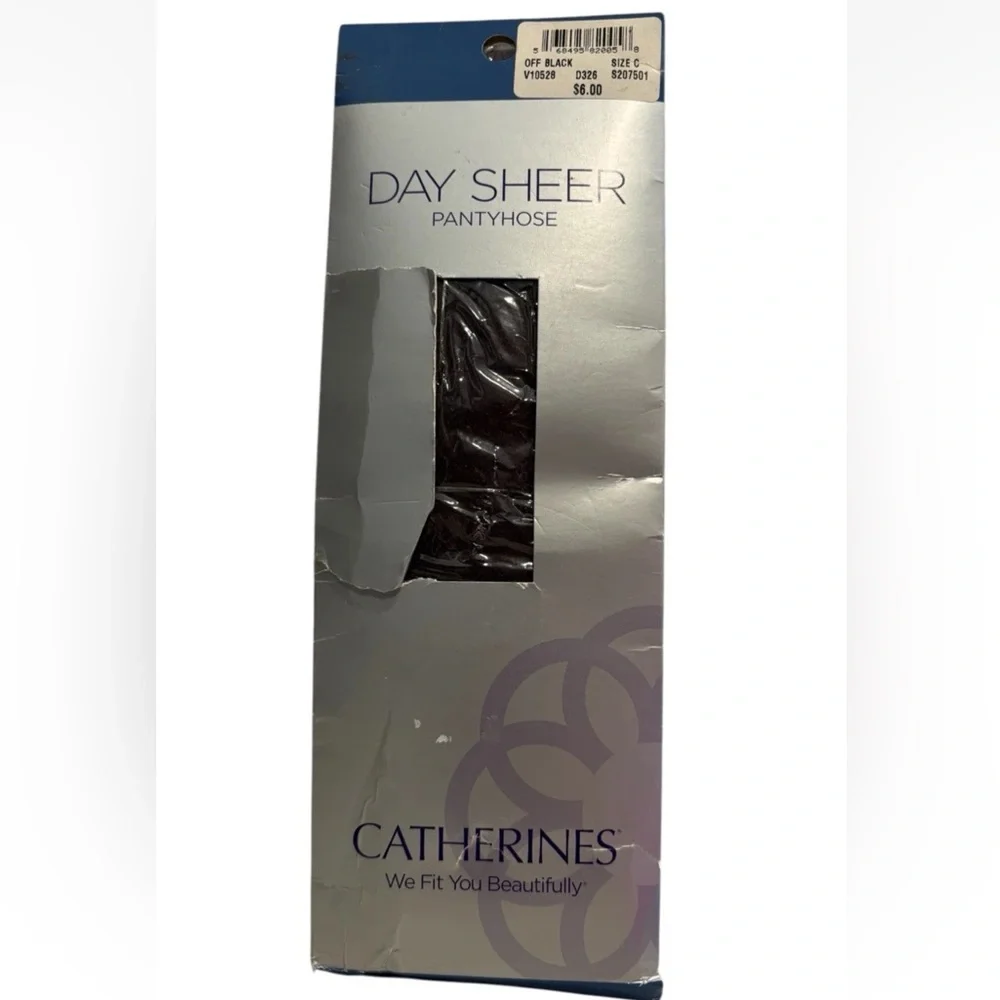 Catherine’s Day Sheer Pantyhose Size C Off Black Womens Hosiery Plus Size Vtg